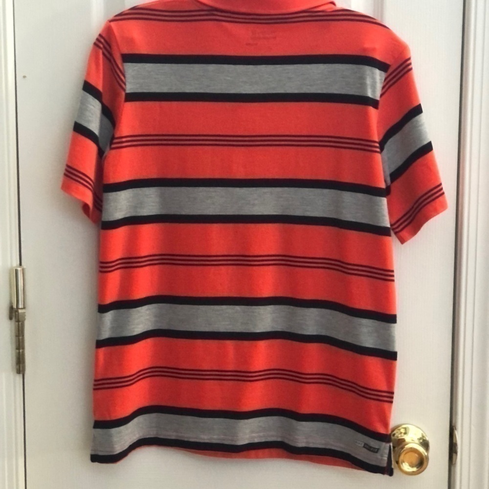 𝅺BOYS Hurley Orange gray and black striped collared short sleeve shirt lg 12-13 - Picture 2 of 8
